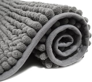 Small Bathroom Rug 15x19 inch Non Slip, Super Absorbent Bathroom Mat, Extra Soft Bath Mat and Quick Dry Chenille Bath Rugs Carpet for RV Shower, Bath Room, Bedroom, Kitchen, Sink (Grey)