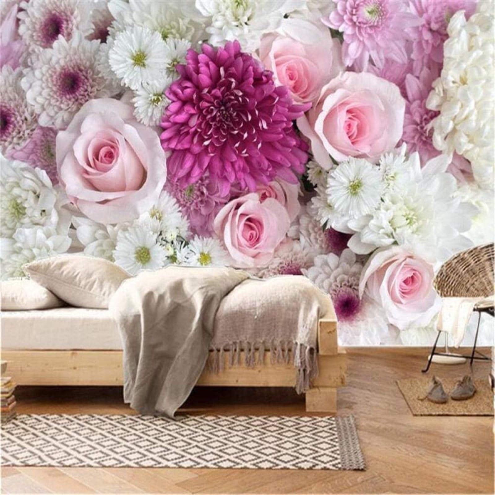 Papel pintado 3D con flores rosas y vinilos decorativos de pared premium de 250x170 cm