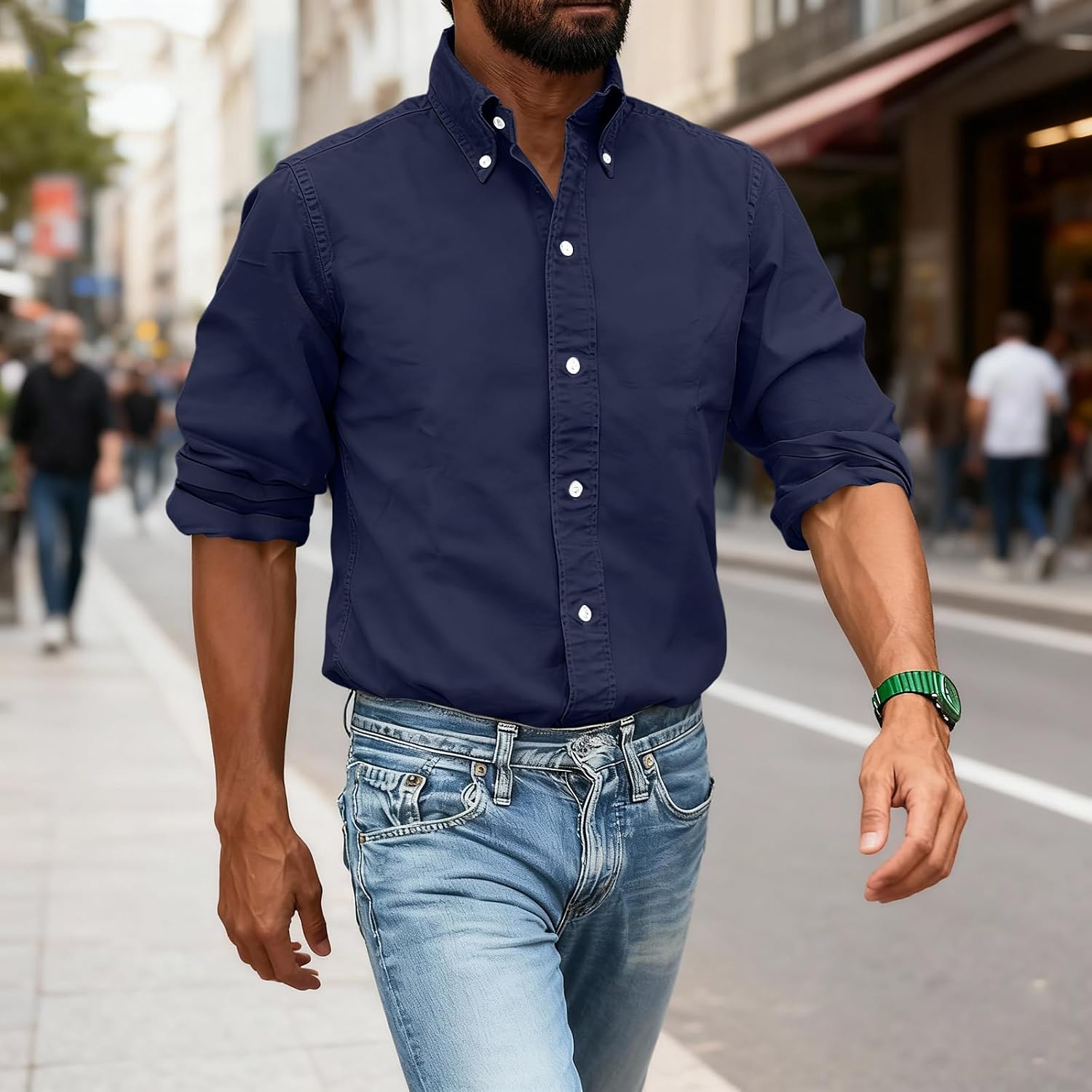 Ymosrh Men's Casual Distressed Dress Shirt Long Sleeve Button Down Business Formal Work Shirts