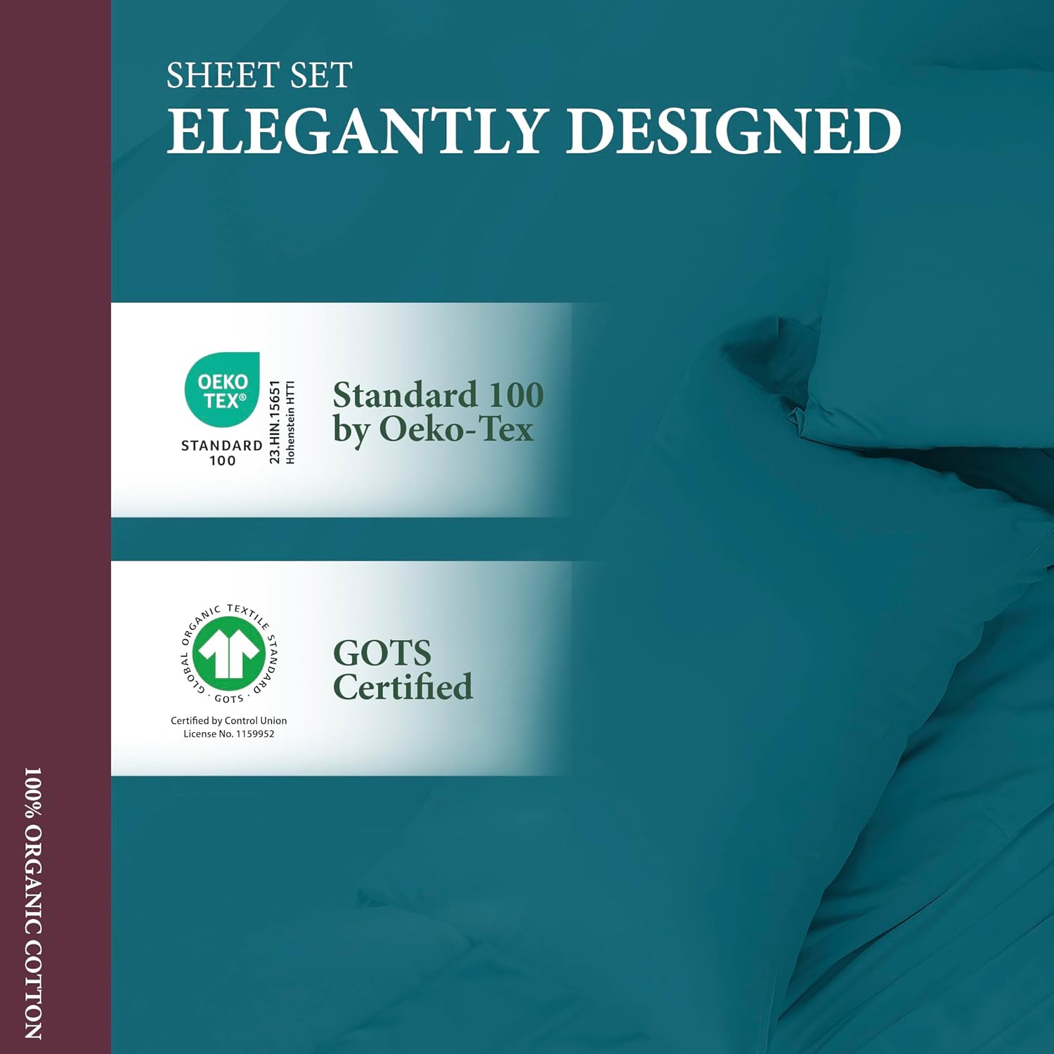 100% Organic Cotton Sheets King Size - Organic Cotton King Size Percale Weave Sheet Set (4 PC, Teal), Soft, Cooling, Crisp & Breathable, 16" Deep Pocket Hotel Quality Bedding Set