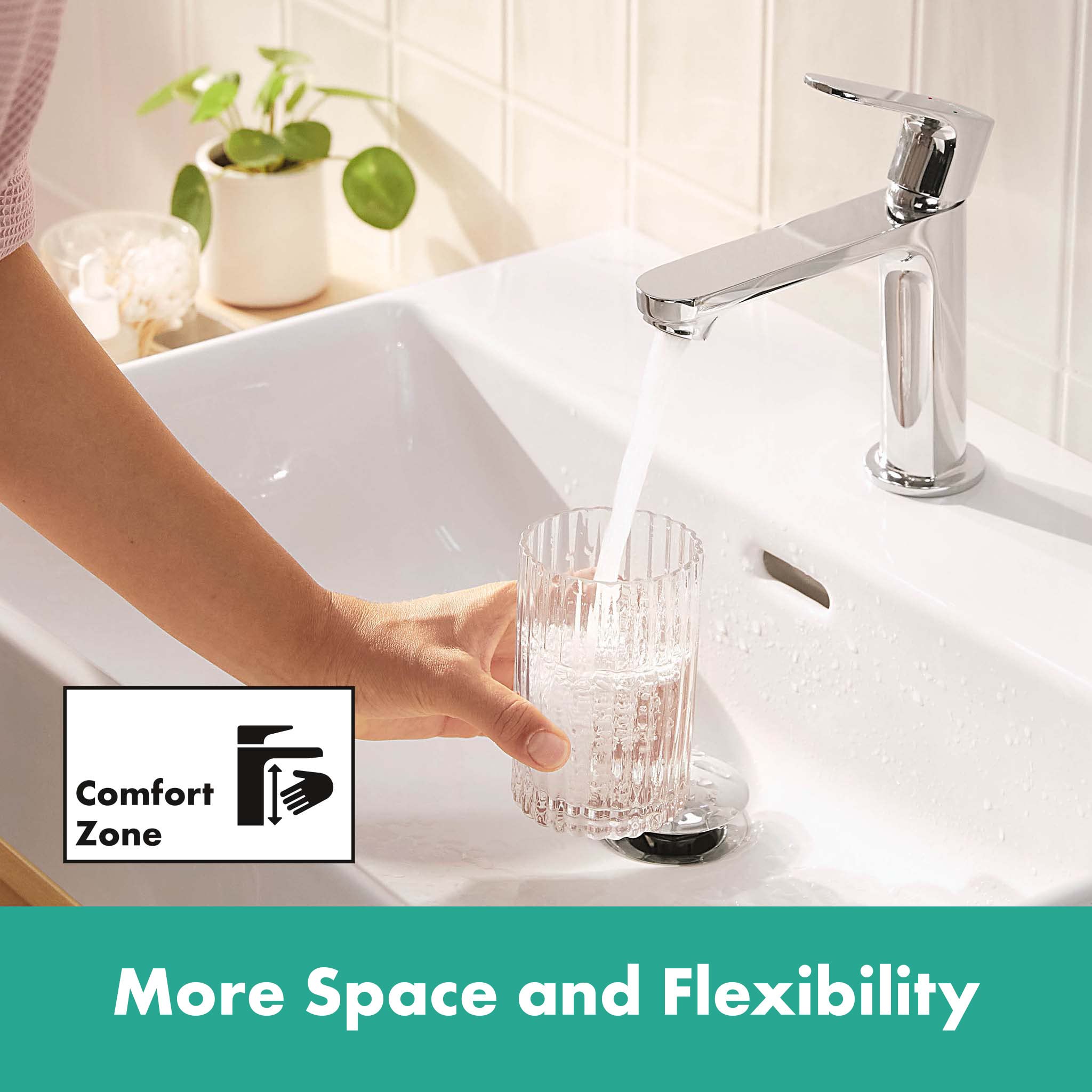 hansgrohe Rebris S - Waschtischarmatur ohne Ablauf, energiesparend (CoolStart), Wasserhahn Bad mit Auslauf Höhe 109 mm, Mischbatterie Waschbecken wassersparend (EcoSmart), Chrom, 72520000