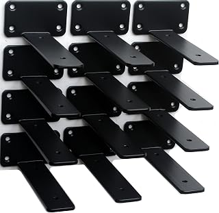 MHMYDZ 12 Pack 6 Inch Black Hidden L Shelf Brackets - 5mm Thick Heavy Duty Iron Floating Supports, Rustic Industrial Style