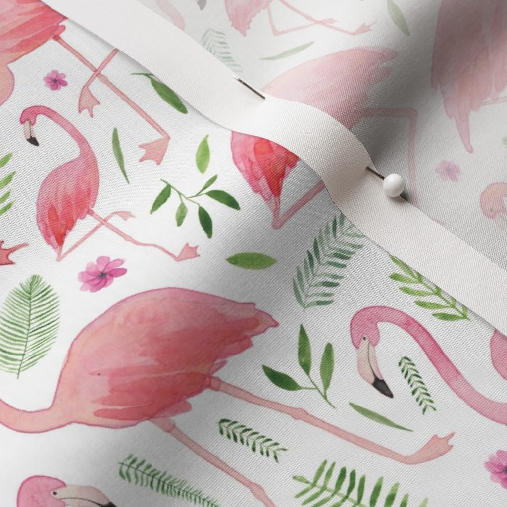 Spoonflower Fabric - Watercolour Flamingos Bird Pink Leaves Floral Feathers Summer Flamingo Printed on Cotton Poplin Fabric by The Yard - Sewing Shirting Quilting Dresses Apparel Crafts
