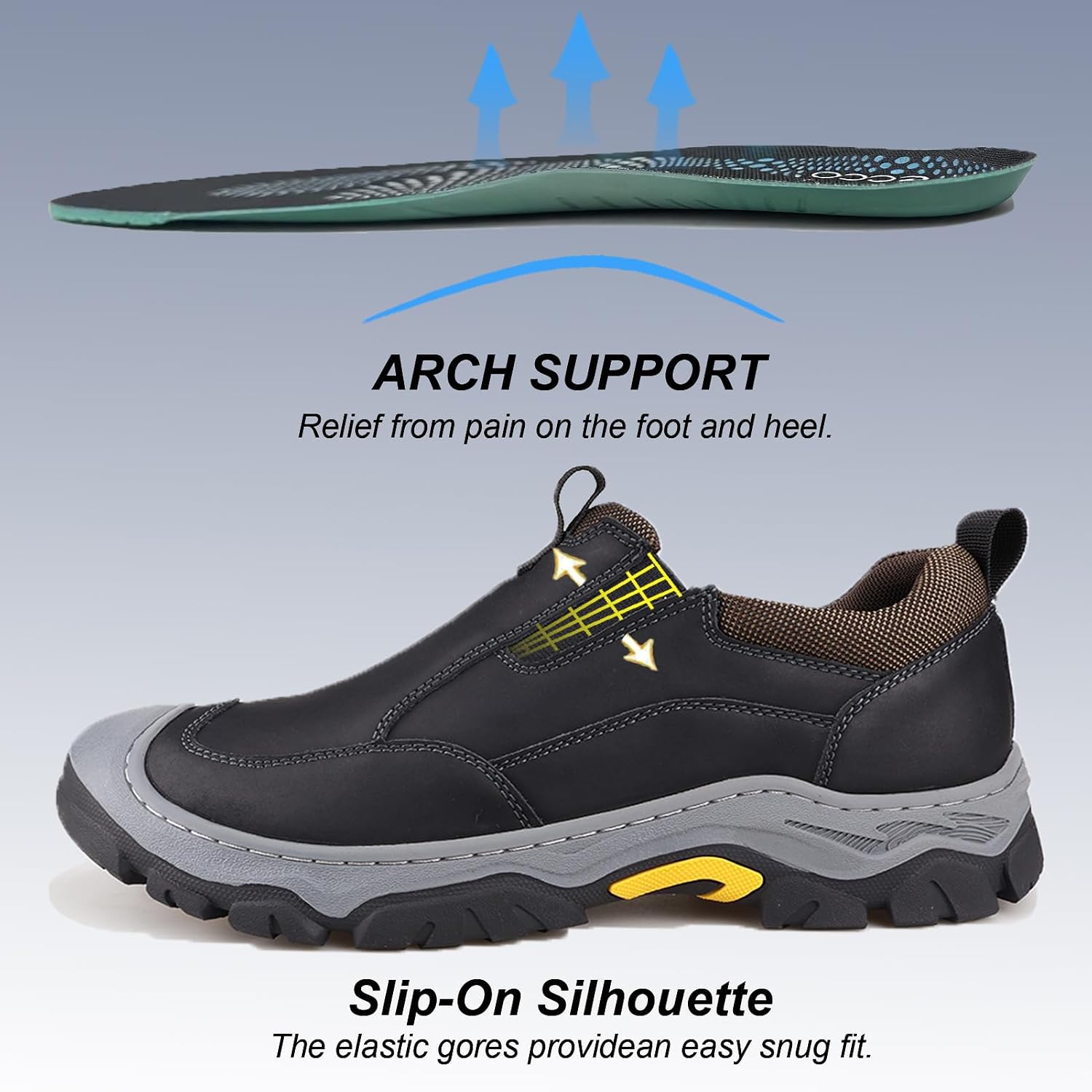 Men's Leather Slip On Waterproof Work Walking Outdoor Hiking Loafers Comfortable Casual Shoes