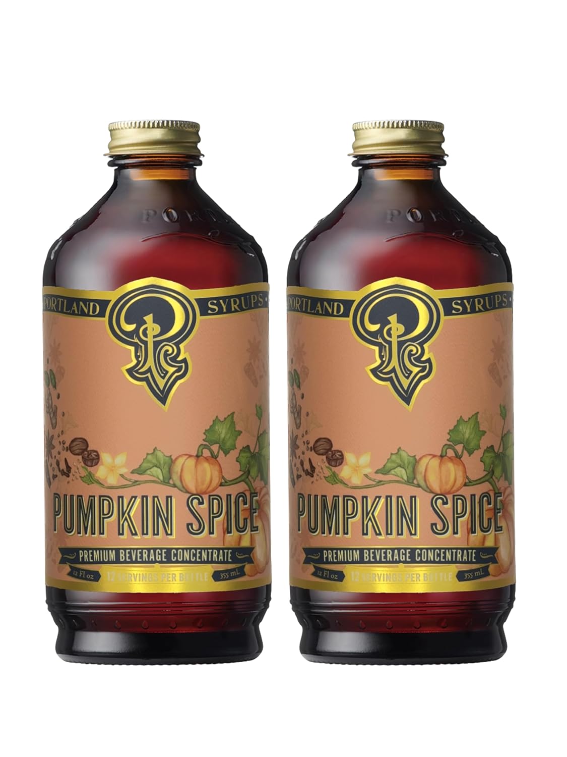 Portland Syrups Pumpkin Spice - Drink Mix for Exceptional Cocktails, Sugar Syrup for Drinks, Simple Syrup for Coffee, Mocktails, Baking, 12 oz, Pack of 2