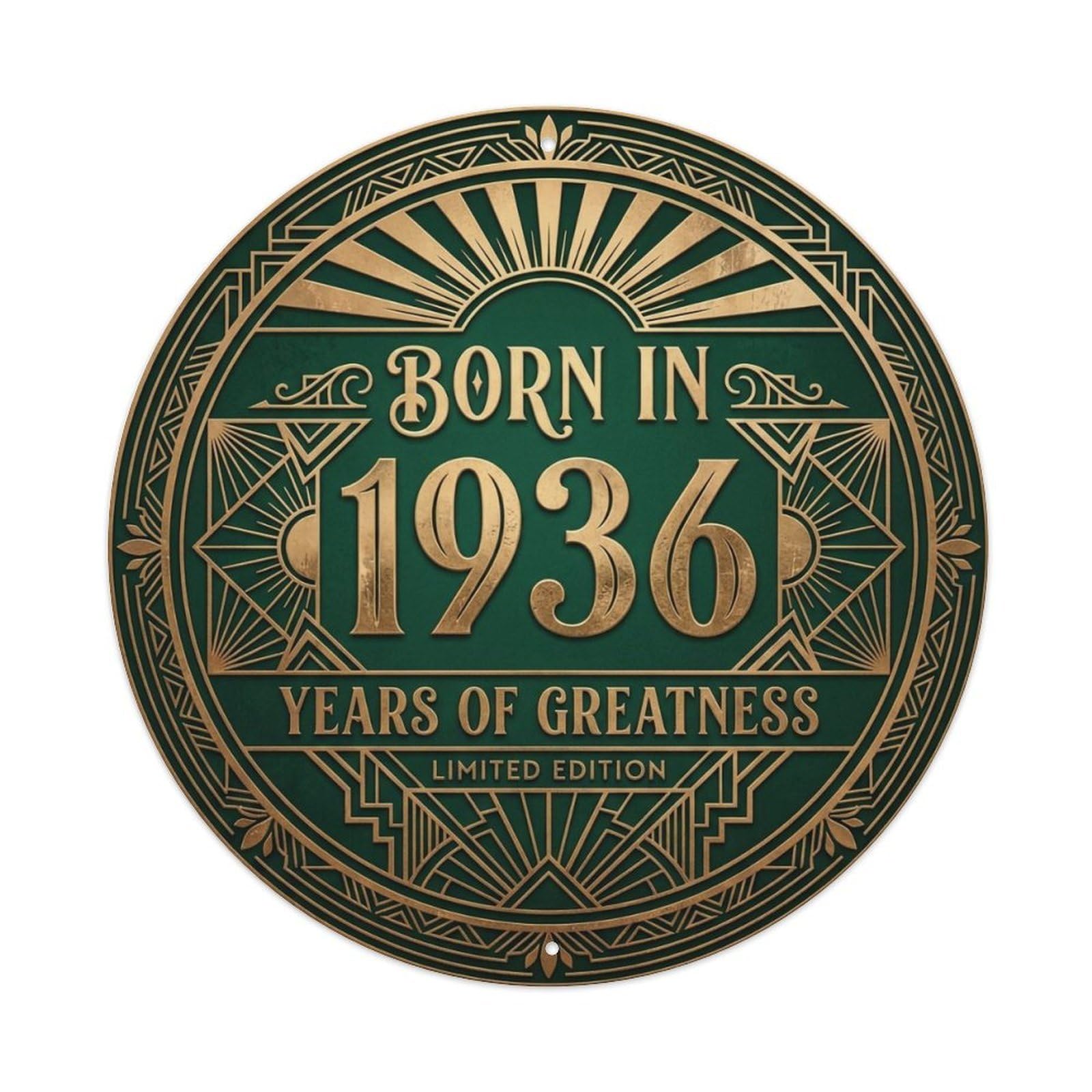 Born In 1936 Years Of Greatness Year-Themed Birthday Gift Metal Tin Sign Plaque Wall Decor for Cafe, Club, Garden Round Metal Poster 8x8Inch