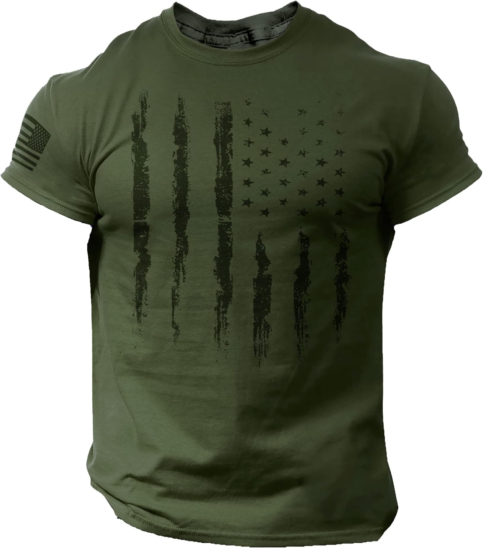 American Flag T-Shirt for Man Patriotic Tee (XL, Army Green)