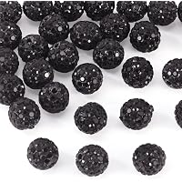 30Pcs 10mm Rhinestone Beads Sparkly Disco Ball Beads Chunky Bubblegum Bead Black Round Crystal Bead for DIY Bracelets Pens Christmas Jewelry Making