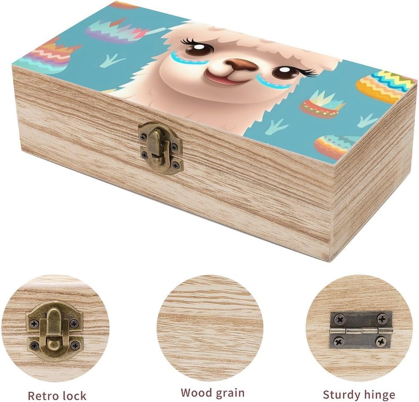 Lightweight Wooden Box, Hinged Lid, Retro Clasps, 7.9'' X 3.9'' X2.3'' image 3