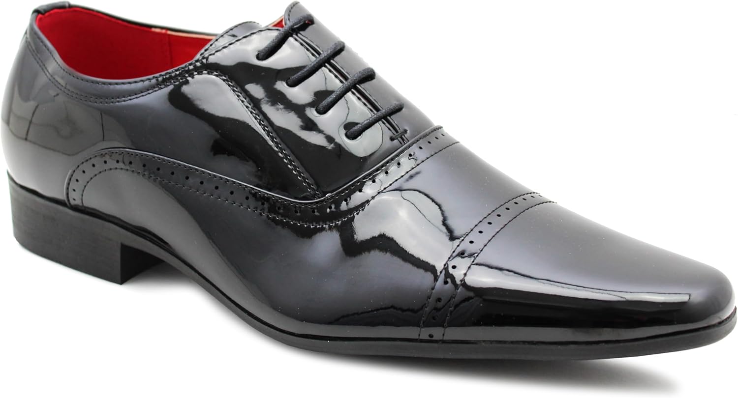 IMTY Mens Formal Oxford Shoes Patent Lace Up Pointed Toe Shiny Derby Shoe Business Smart Evening Dress Shoes