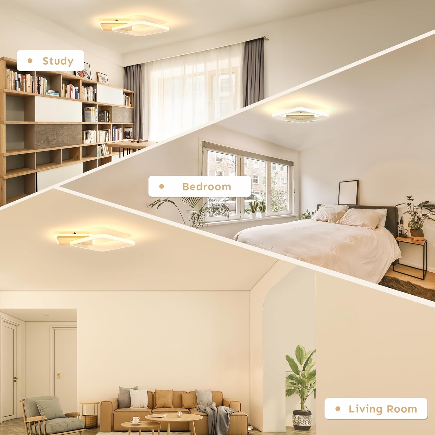Modern Ceiling Light 17.5in Squares Spliced Bamboo Bedroom Lights for 3000-6000K Led Light Fixtures Ceiling Mount 43W Dimmable Ceiling Light with Remote Ceiling Lamps for Living Room