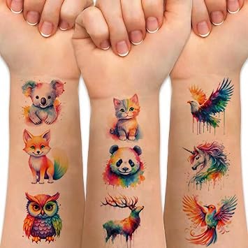 Watercolor Animals Temporary Tattoo Stickers,60 PCS Cute Realistic Animals Tattoos for Body Arm Shoulder,Waterproof Color Tattoos for Adults Birthday Party Decoration Gifts Q715.