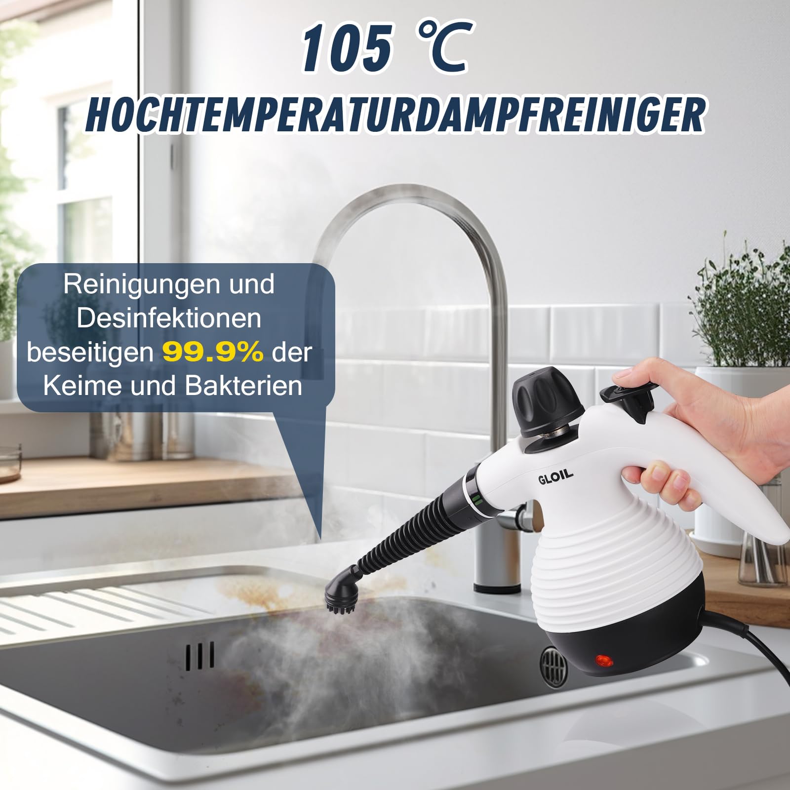 Nettoyeur vapeur portable pour tout, avec 10 accessoires, nettoyeur vapeur domestique pour tapis, rideaux, canapés, cuisine, salle de bain