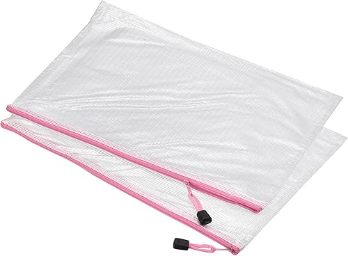 MECCANIXITY Bolsas de malla con cremallera, tamaño A4, de plástico, con cremallera, carpetas de documentos para viajes en casa, oficina, color rosa,