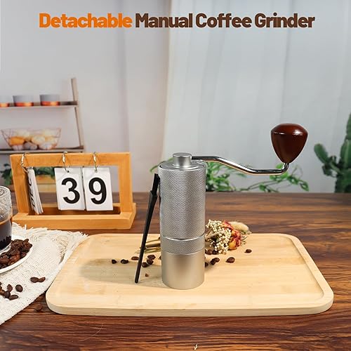 Miniatura 9 de Molinillo de café manual desmontable de acero inoxidable con rebabas cónicas de aluminio con 25 ajustes de molienda, cepillo de limpieza, molienda