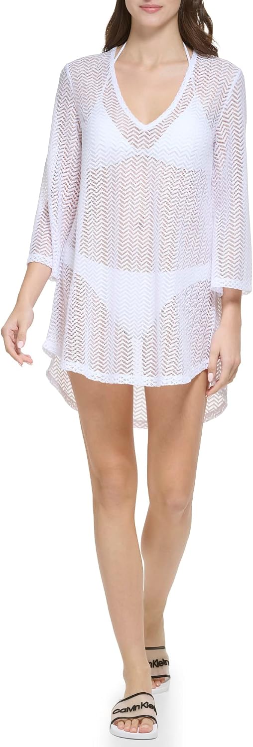 Calvin Klein Women's Mesh Pullover 3/4 Sleeve Dress Swim Coverup