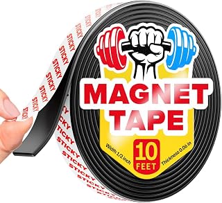 Super Sticky Magnetic Tape (10ft x 1/2in) - Stong Magnet Strip with Adhesive Backing for DIY & Crafts - Easy to Cut and Mount on Fridges, Whiteboards & More