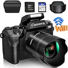 Digital Camera, 4k Cameras for Photography & Video, 64MP WiFi Touch Screen Vlogging Camera for YouTube with Flash, 32GB SD Card, Lens Hood, 3000mAH Battery, Front and Rear Cameras - Black