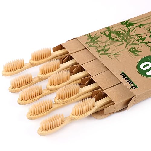 Miniatura 8 de Cepillos de dientes de bambú con cerdas suaves, paquete de 10 cepillos de dientes biodegradables sin BPA de cerdas suaves para adultos, ecológicos,