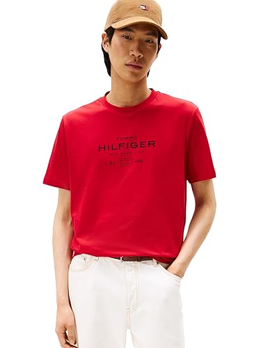 Tommy Hilfiger Mens Short Sleeve Cotton Graphic T-Shirts with Stacked Logo Designs