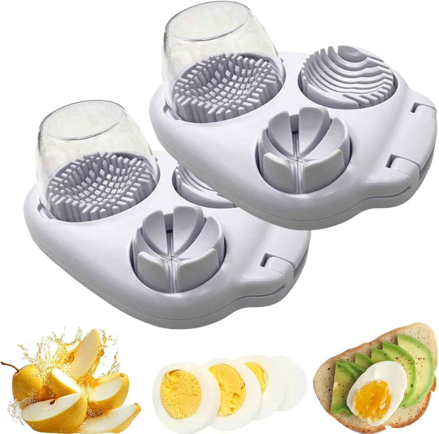 3 Way Egg Slicer for Hard Boiled Eggs, 3-in-1 Heavy Duty Stainless Steel Egg Cutter with Slice, Wedge & Strip Modes, Multipurpose Kitchen Tool for Fruits, Vegetables & Mushrooms (2*White)