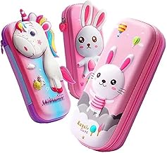 HIGH TRUSTED Leather Premium Rabbit Style And 3D Unicorn Travel Accessories Cover Pencil Compass Organizer School Kids Girls Multipurpose (Pink)