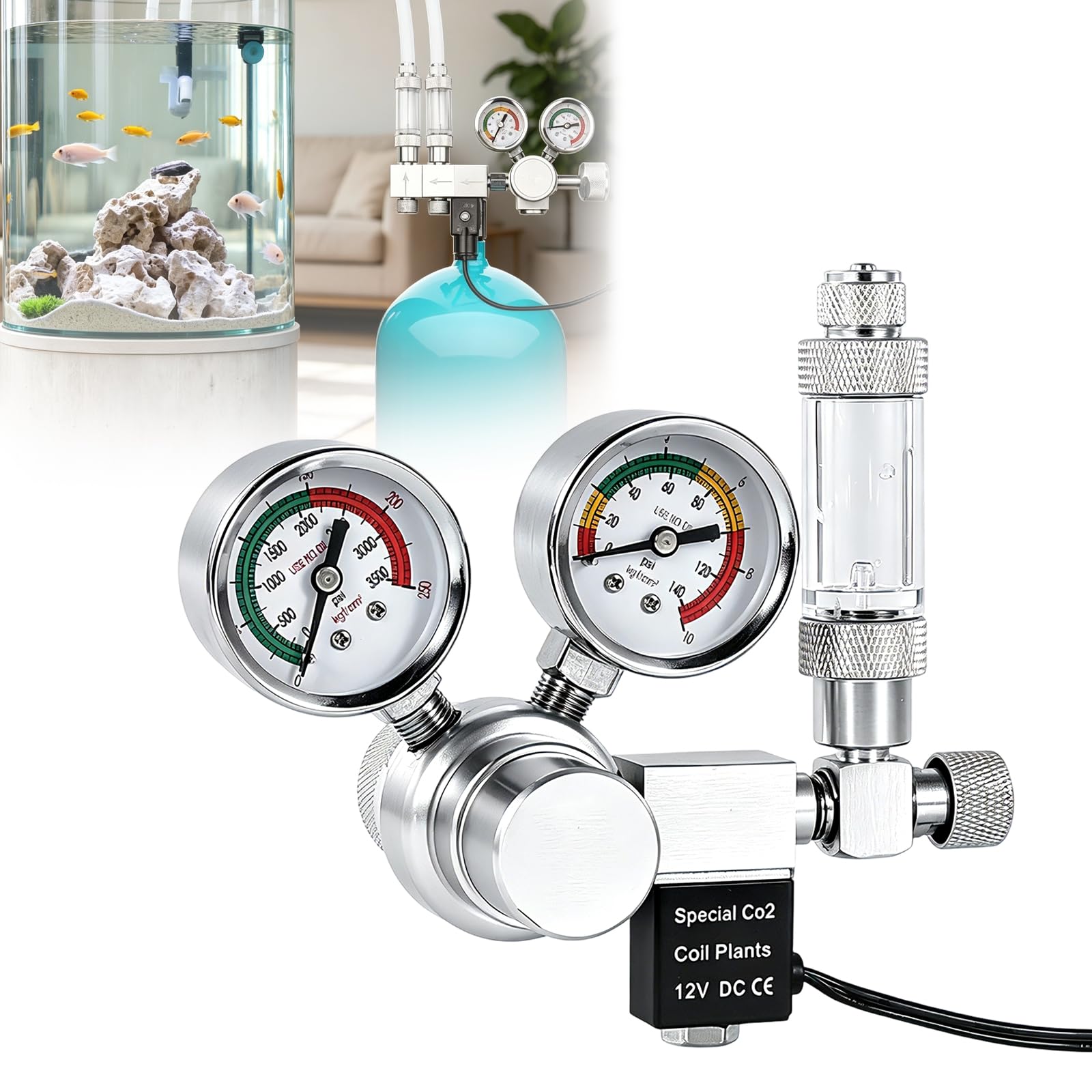 Agrdeed Aquarium CO2 Regulator with Solenoid Dual Gauge Display