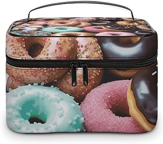Travel Makeup Bag Portable Large Cosmetic Bag with Handle And Compartment | Donuts Makeup Case Waterproof Toiletry Bag Fashion Leather Cosmetic Organizer Case for Women