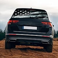 Vista 3 de Calcomanía de vinilo perforado para ventana trasera, bandera estadounidense blanca y negra para camión, automóvil, SUV, camioneta, decoración