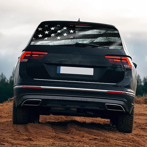 Miniatura 3 de Calcomanía de vinilo perforado para ventana trasera, bandera estadounidense blanca y negra para camión, automóvil, SUV, camioneta, decoración