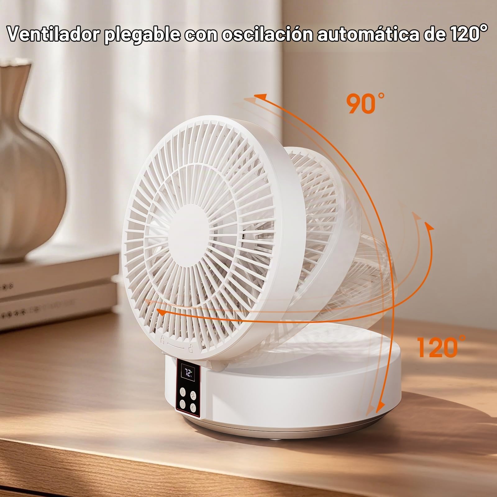 Ventilador de Mesa, Ventilador Silencioso Potente con Mando a Distancia, Auto Oscilación, 3 Velocidades, Ventiladores de Sobremesa Recargable para Oficina, Dormitorio y Cámping - Blanco