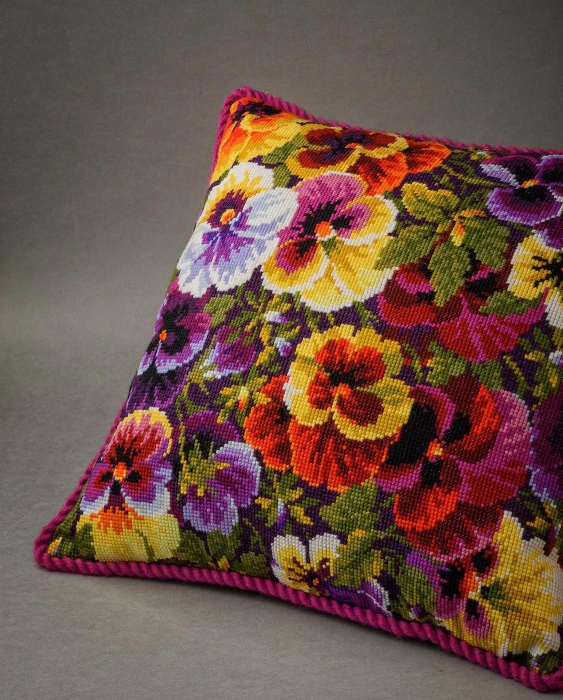 RIOLIS - Royal Pansies 1999, Cross Stitch Kits 15¾" x 15¾", Cross Stitch Kits for Beginners & Advanced, Crossstitching Kit Adult, Embroidery Counted Stitching Kit