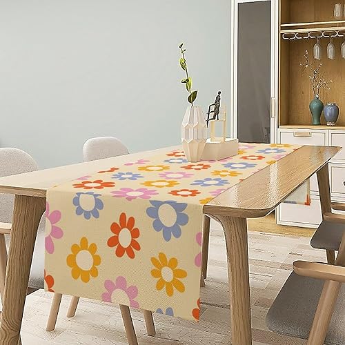 Miniatura 26 de Camino de mesa retro de los años 70, estilo vintage, abstracto, moderno, bohemio, espiral, espiral, ondas, granja, cena, camino para el hogar,