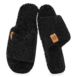 Dokela Fuzzy Open Toe Slippers for Men Soft Memory Foam Indoor House Shoes Slip On Cozy Bedroom Slippers