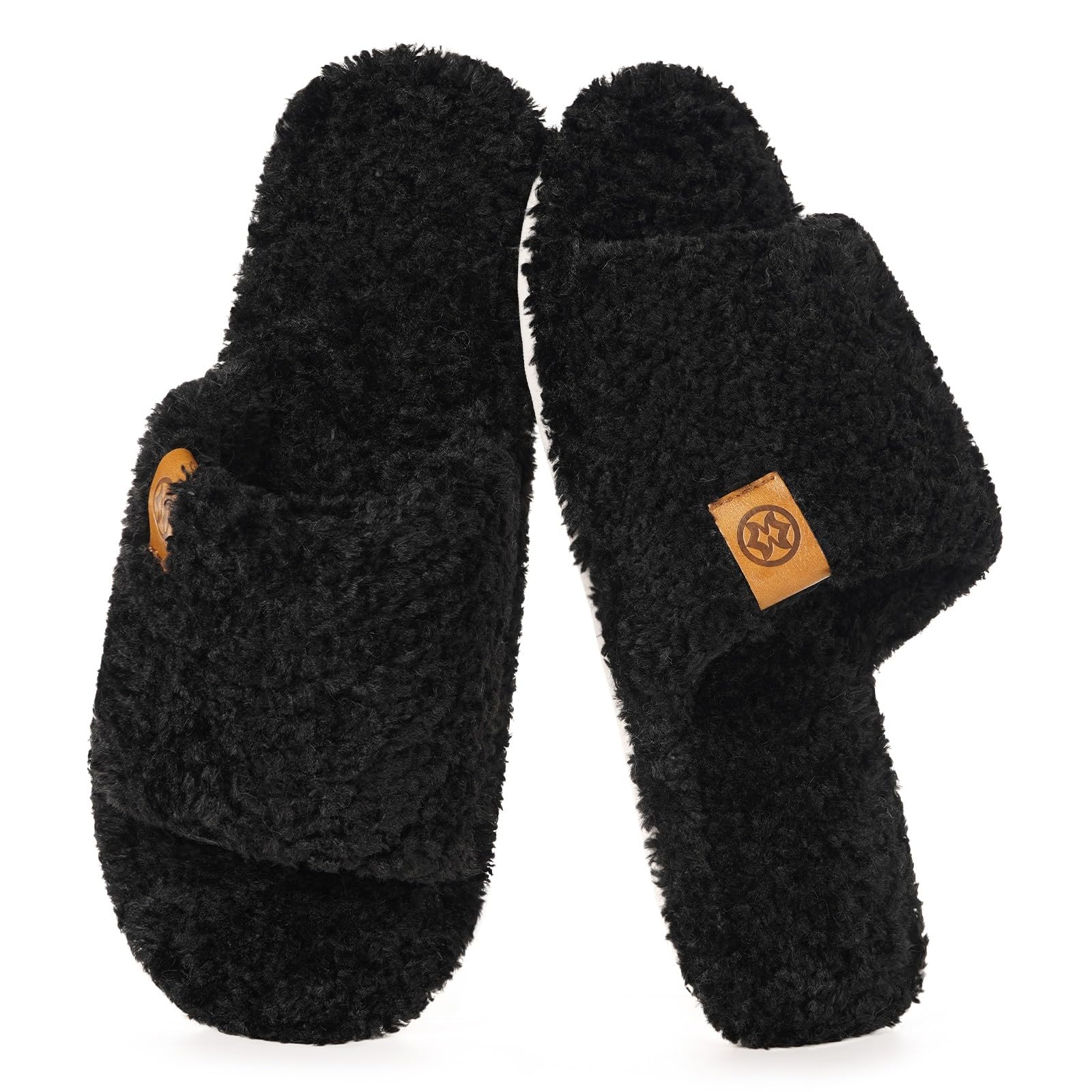 Dokela Fuzzy Open Toe Slippers for Men Soft Memory Foam Indoor House Shoes Slip On Cozy Bedroom Slippers