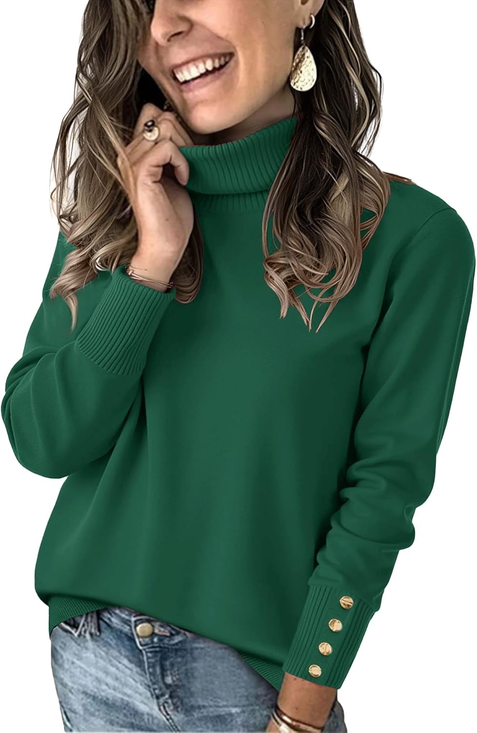 Rapbin Turtleneck Sweaters for Women 2026 Fall Winter Long Sleeve Knit Pullover High Low Hem Sweater with Metal Buttons - Image 2