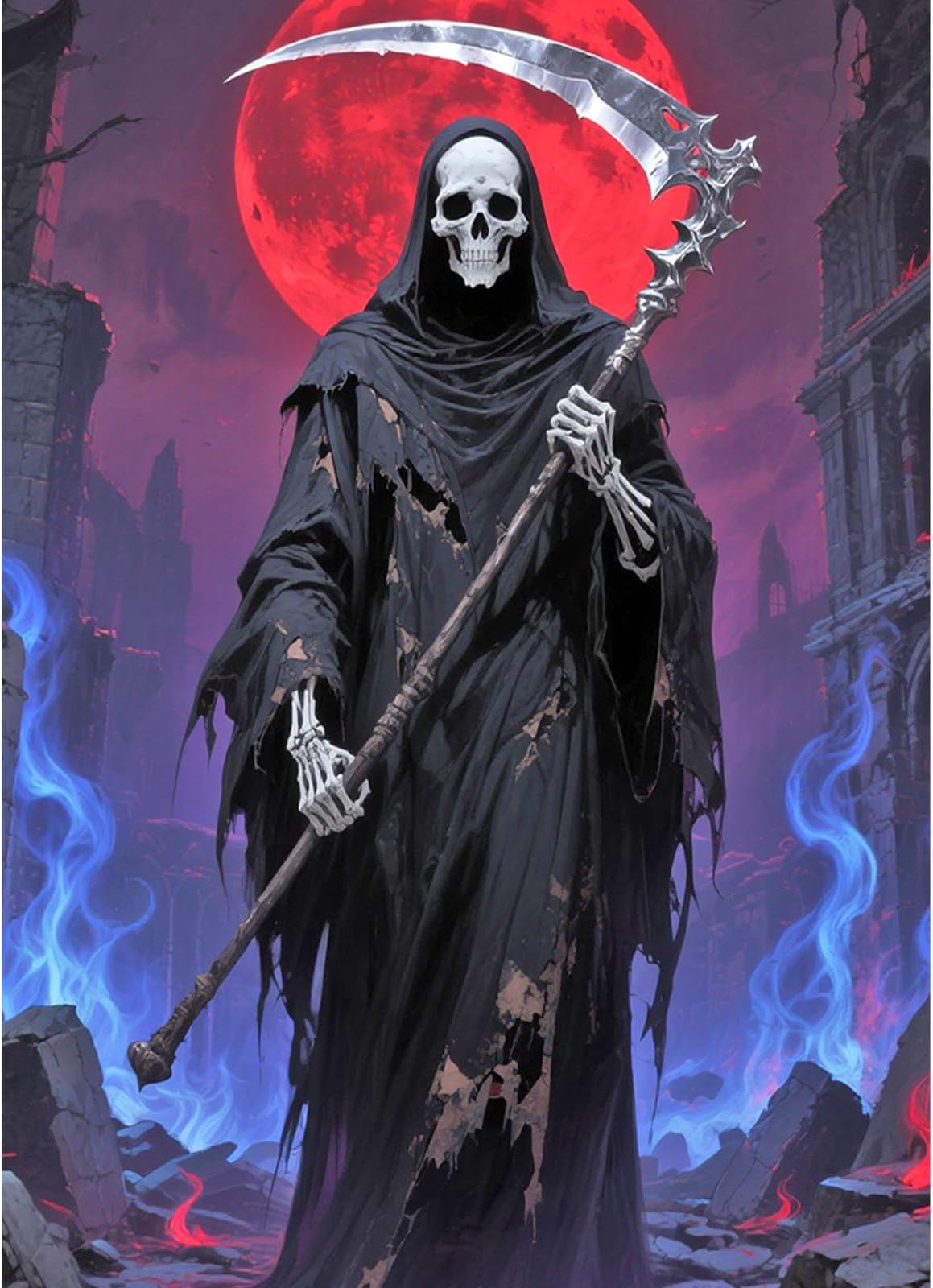 JZHYOAN Diamond Art Kits for Adults DIY Grim Reaper Diamond Painting Round Full Drill Cross Stitch Mosaic Gem Arts Craft for Home Wall Decor Handmade Gifts 5D Crystal Rhinestone Embroidery 30x40cm