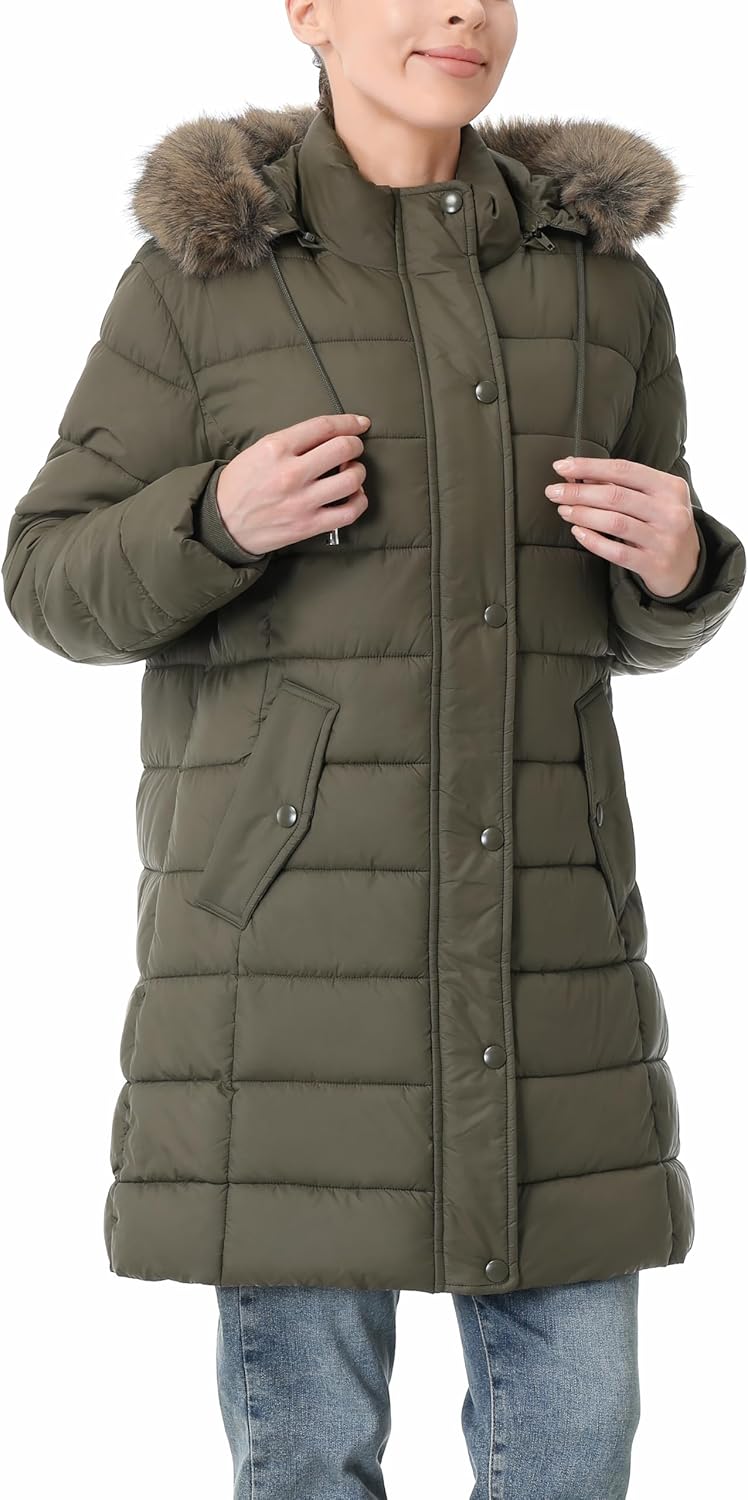 Women's Winter Thickened Down Jacket Warm Long Puffer Coat Waterproof Parka with Faux Fur Removable Hood - Image 3