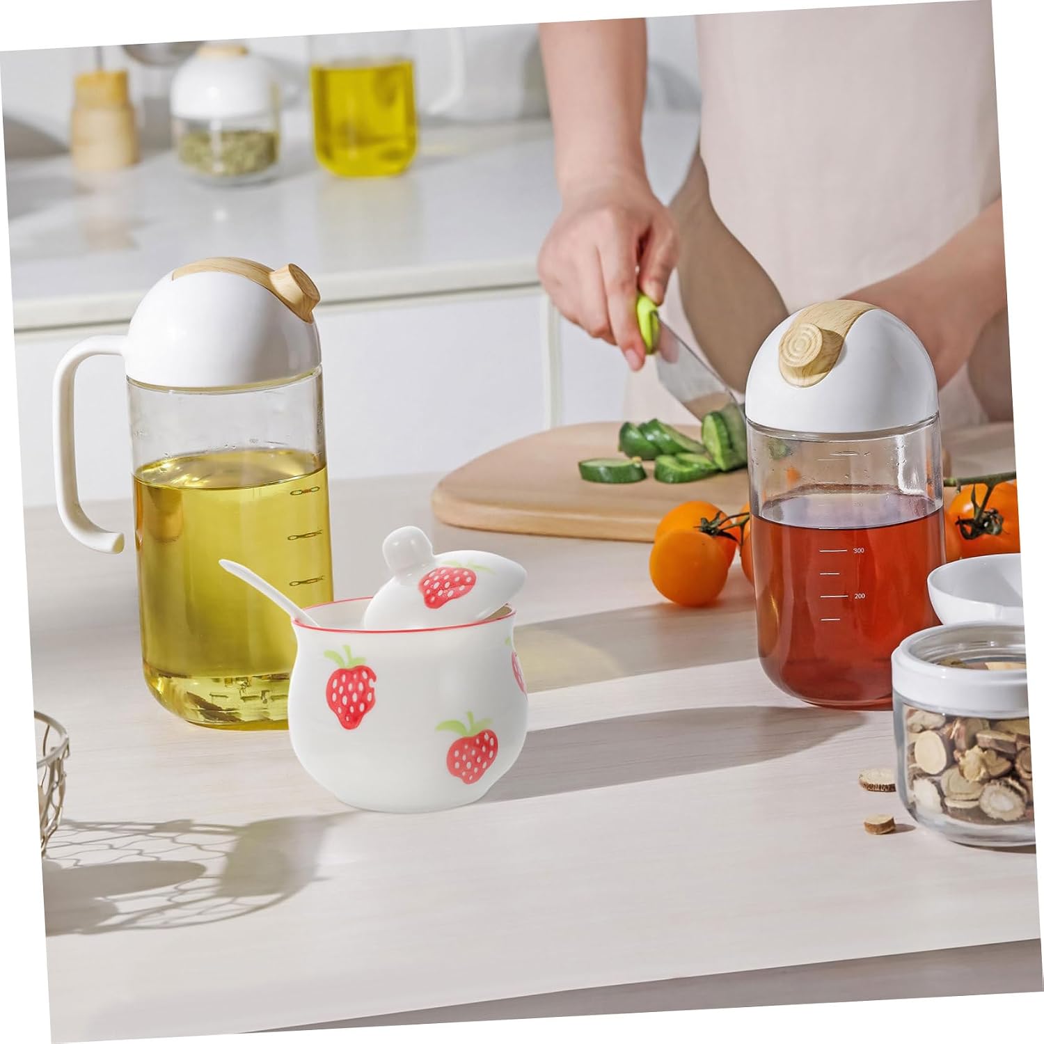 Ceramic Strawberry Pattern Spice Jar with Lid and Spoon Pepper Storage Holder for Kitchen Seasoning Salt Sugar Container for Organized Cooking and Freshness Preservation