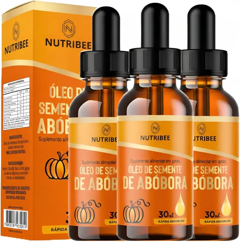 Kit 3 Óleo De Semente De Abóbora com Vitamina E em Gotas 100% Pura