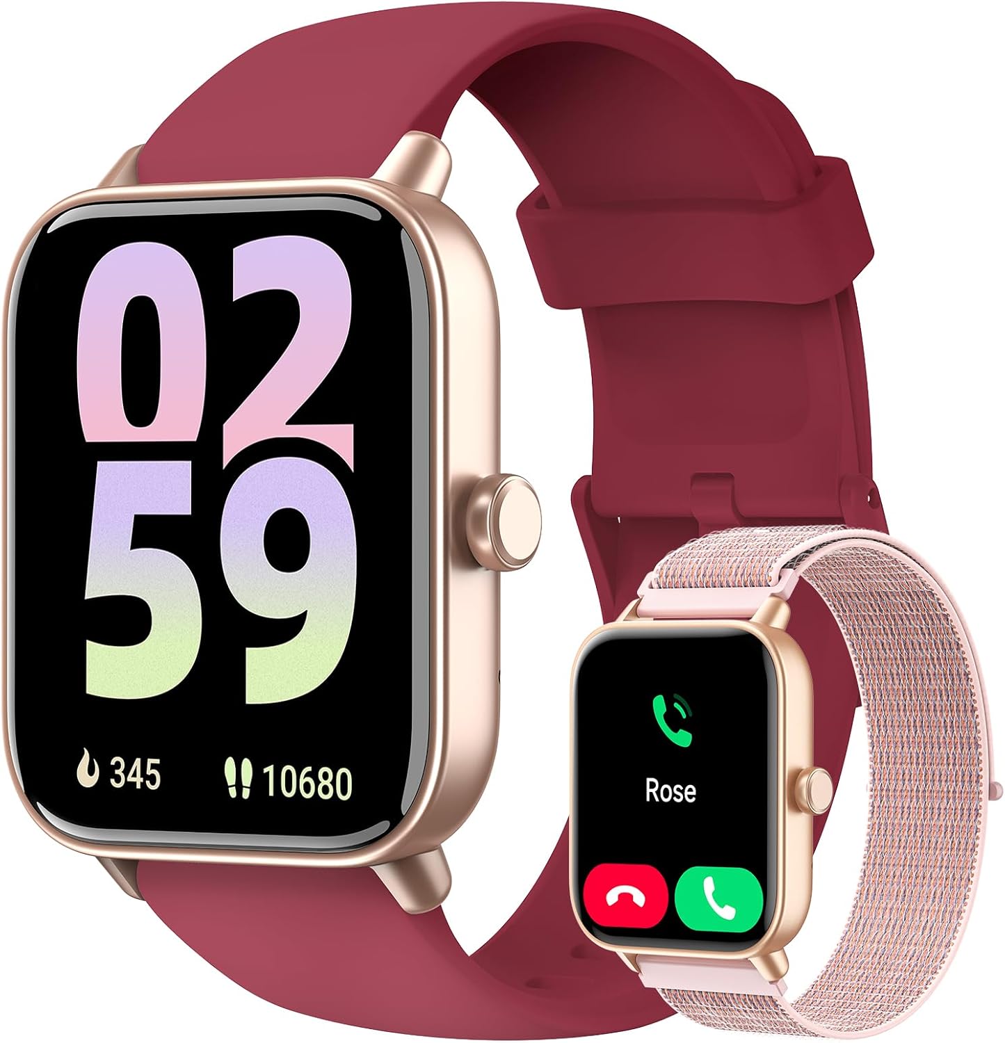 Smart Watch for Women Men, 1.85″ Alexa Fitness Tracker with Call & SMS, Heart Rate, SpO2, Stress & Sleep Monitor, IP68 Waterproof Smartwatch for Android iPhone Samsung etc., 100+ Sports Modes, 2 Bands