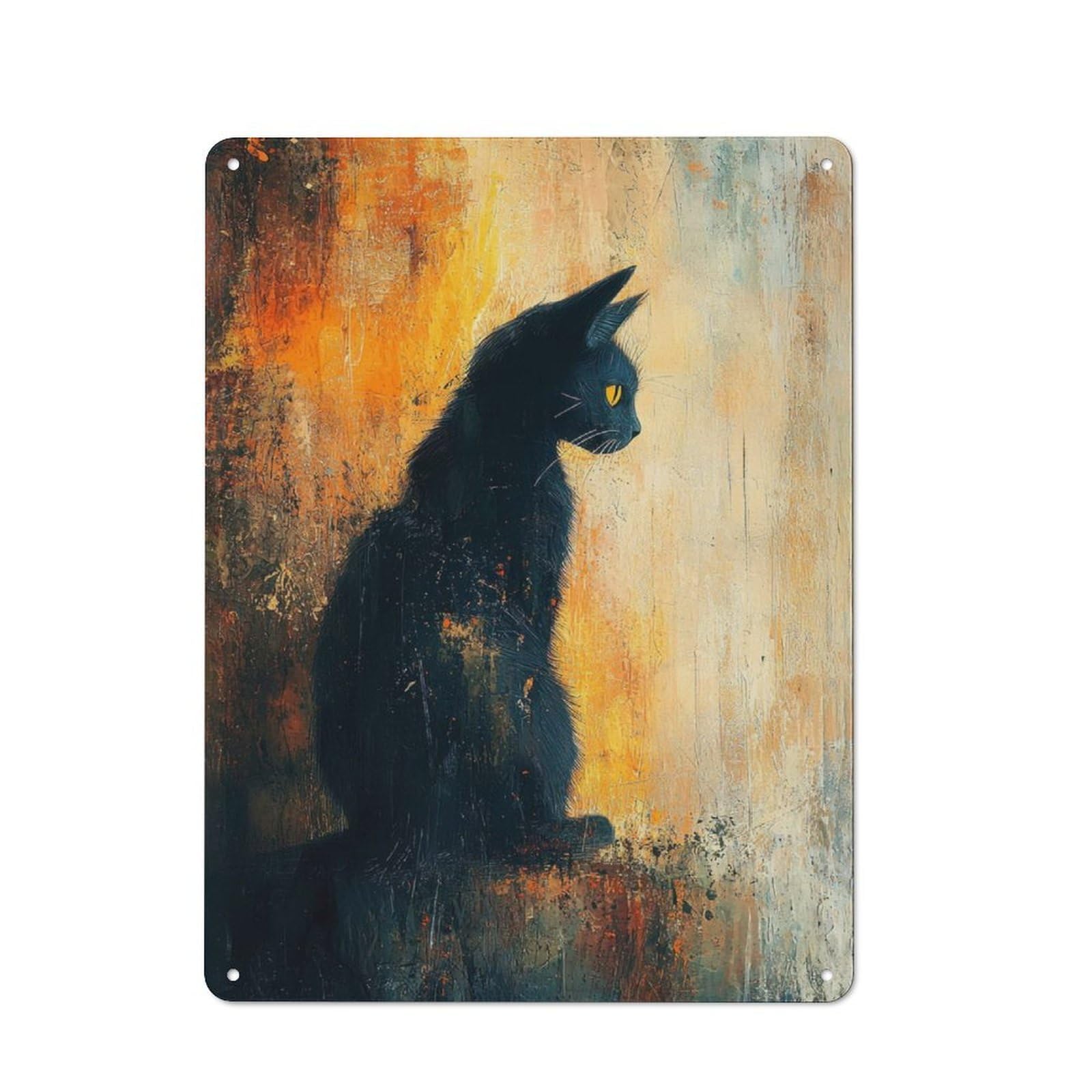 Black Cat Portrait Retro Tin Wall Plaque 40x30cm for Hobby Room Or Studio, for Garage, Workshop And Man Cave Decoration
