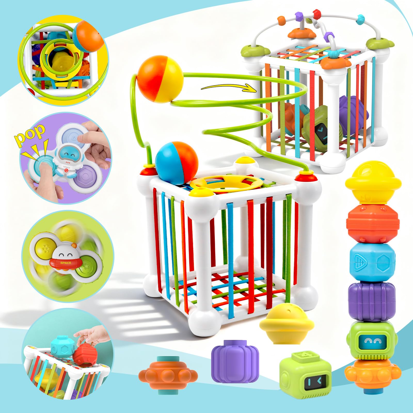 Morkka Montessori Toy for Boys Girls Baby Sensory Bin Shape Sorter Toys Colourful Cube - Image 2