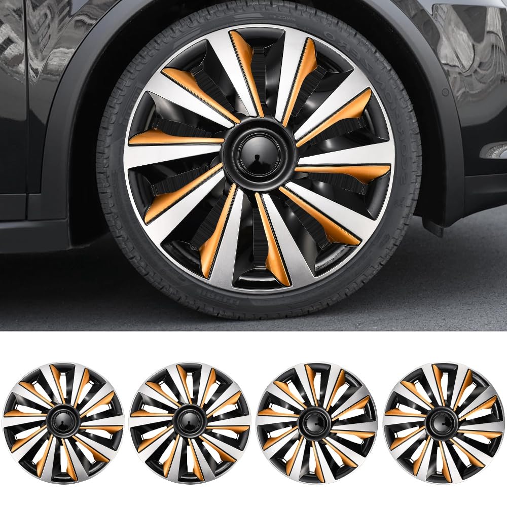 Blueshyhall Lot de 4 enjoliveurs dorés, argentés, noirs brillants, pour jantes en acier en plastique PP, 13-16", option cool, enjoliveurs colorés, accessoires de tuning extérieur (13")