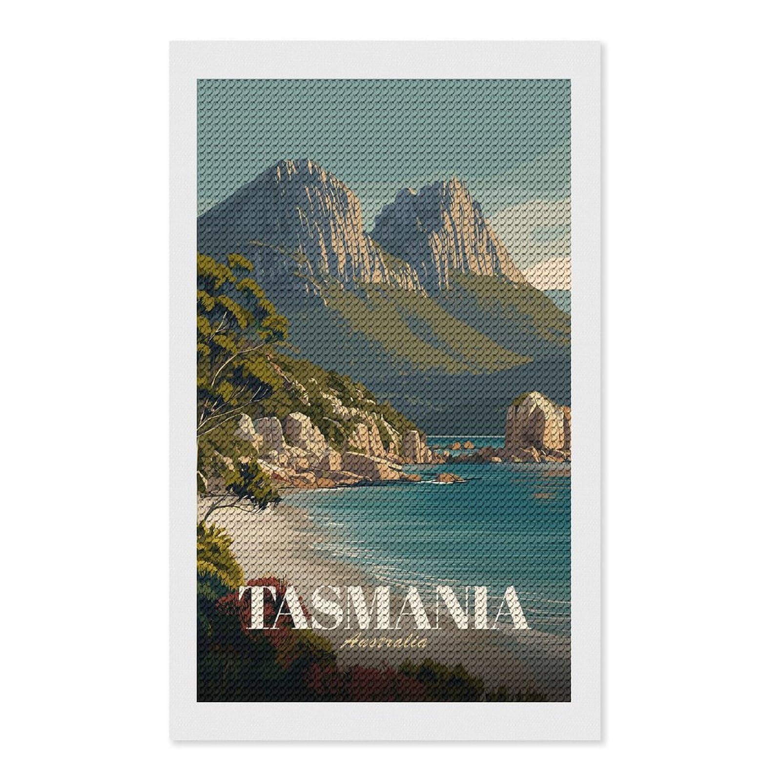 Junmoney Tasmania Australia Vintage Diamond Painting Set 12"x20", Sparkling Round Gems, Decorate Your Room, Fun Craft Experience, Modern Decor