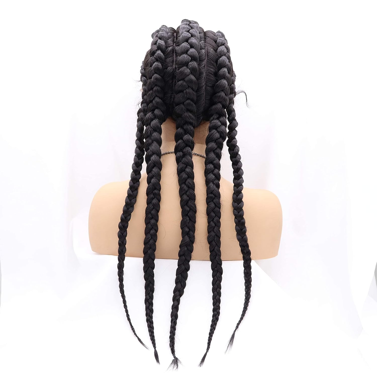 Xiweiya Long Black Braided Wig with Baby Hair Highlight 1B# Black Hair Synthetic 360 Full Lace Wig 5 Braids for Women,Drag Queen Makeup Christmas Party 24 Inches