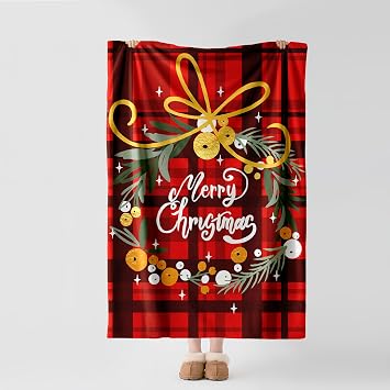 Christmas Fleece Throw Blanket Extra Length 70 in, 300GSM Soft and Cozy Holiday Blanket for Sofa, Bed, Couch Xmas Decorative Flannel Blanket, W50 x L70in