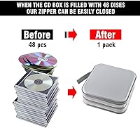 Vista 4 de Funda para CD, funda de DVD, carpeta de 48 fundas de CD/DVD, organizador de carpetas para coche, hogar, viajes (plateado)