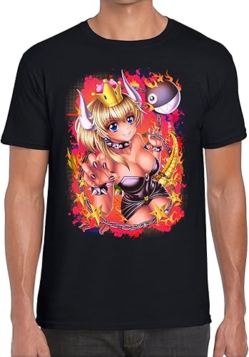 T-SHIRT BOWSETTE SUPER MARIO BROS ANIME Fire VIDEOGAME Exclusive Short Sleeve Black Tee T-SHIRT BOWSETTE SUPER MARIO BROS ANIME Fire VIDEOGAME Exclusive Short Sleeve Black Tee
