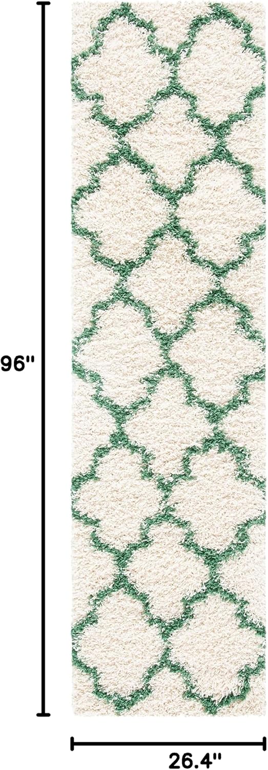 SAFAVIEH Venus Shag Collection Runner Rug - 2'2" x 8', Ivory & Green, Non-Shedding & Easy Care, 1.8-inch Thick Ideal for High Traffic Areas in Living Room, Bedroom (VNS524A)